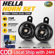 HELLA Horn Set 12V 111dB Loud Sound 360Hz 430Hz Waterproof Car Motorcycle Universal Horn