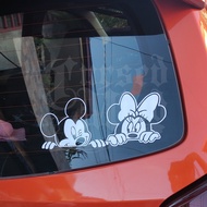 Car Sticker Decals Peeking Mickey And Minnie Decals Size 4.1 inches by 10.4 inches