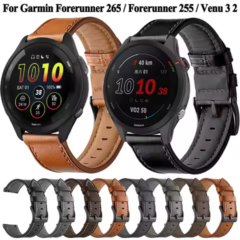 For Garmin Strap 22mm Synthetic Leather Wristband For Garmin Forerunner 265 255 Venu 3 2 Vivoactive 