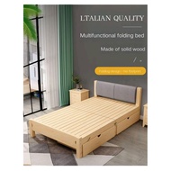 Solid Wood Single Size Bed Frame Foldable Bed with Mattress Queen Bed Frame with Mattress Tatami Bed