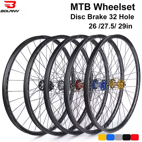 Bolany MTB Wheelset 26/27.5/29er Clincher Disc Brake Quick Release 32H Front Rear Bicycle Wheels Tub