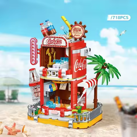 NEW Lemon Beverage Hut Coconut Tree House Coffee Shop Building Blocks Set Beach Cabin Adorable Toys 