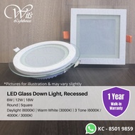 LED Glass Downlight Round Downlight Square Downlight Panel Light, 1 Year Local Warranty (6W/12W/18W)