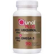 Qunol Plus Ubiquinol 200mg dengan Omega 3 250mg Kekuatan Tambahan (Versi Bovine), 90 Tablet Y6X0