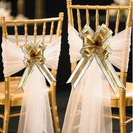 3 Set Large Wedding Pew Bows With Long Tulle Tails Church Chair Aisle Decorations Wedding Car Decora