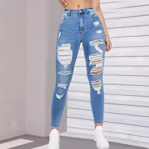 Spring Autumn Ripped Jeans Women 2026 Fashion Streetwear High Waist Y2k Denim Tears Pants Elegant