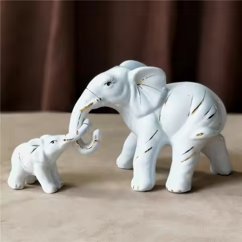 Creative Porcelain Disport Elephant Sculpture Ceramic Gambol Elephant Statue Kid Ornament Craft Deco
