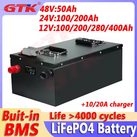 Gtk New 12V 200Ah 280Ah 400Ah 24V 100Ah 200Ah 48v 50Ah LiFePO4 Lithium Battery with BMS for Home Ene