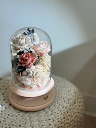 永生花藍芽音響夜燈 浪漫粉 禮物 辦公室療癒小物 交換禮物 花禮