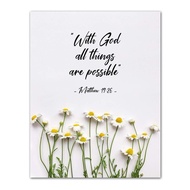 Matthew With God All Things Are Possible Bible Verse Quote Wall Art Yellow Daisies Botanical Print