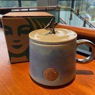 Starbucks Mug Starry Sky Pisces Tail Blue-purple Gradient Bronze Medallion Ceramic Mug Coffee Cup with Cover