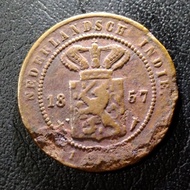 koin kuno 1 cent Nederland indie tahun 1857 Tp-265