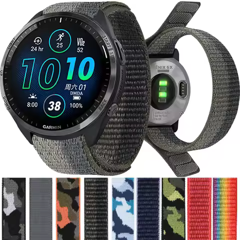 22 26mm QuickFit Nylon Loop Strap for Garmin Watch Forerunner 965 955/Approach S60 S62 S70 Band Inst