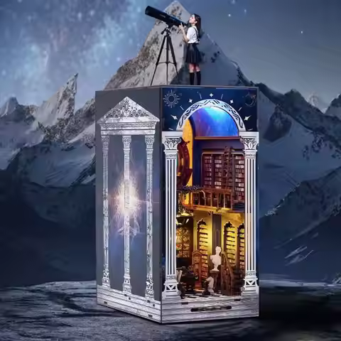 The Secret Scroll of The Galaxy DIY Wooden Book Nook Figurines Miniature Kits Bookshelf Home Bookend