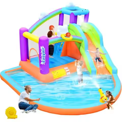Inflatable Bounce House for 12.8 FT x 12 FT Water Slide Bouncy Castle Rainbow Cloud Splash Pool Jump