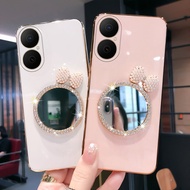 For Huawei Nova Y73 Case Soft Plating brick inlaid mirror butterfly makeup Smooth pearl Coated Elect