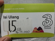 Voucher Kuota Tri 1,5gb Rp.12.000 masa berlaku kuota 30 hari