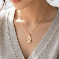 Stainless Steel Pearl Gourd Necklace, Fade-Resistant, Zircon Inlay, Fashion Pendant,