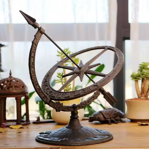 Antique Rustic Cast Iron Sundial Country Garden Clock For Patio Lawn Outdoor Decor Easy Assembly Gif