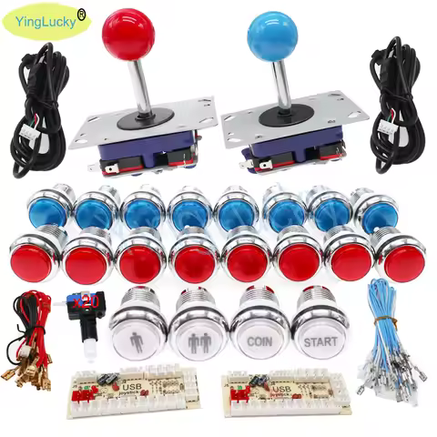 2 Player Arcade Diy Kit arcade zero delay usb encoder with 12V LED Chrome Push Button Zipp Joystick 