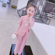 Korean style girls solid color font sports suit set