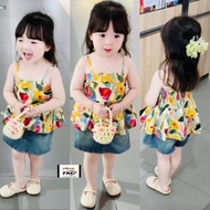 12mos-10Y Strap Blouse with denim skirt JLCLICKCART