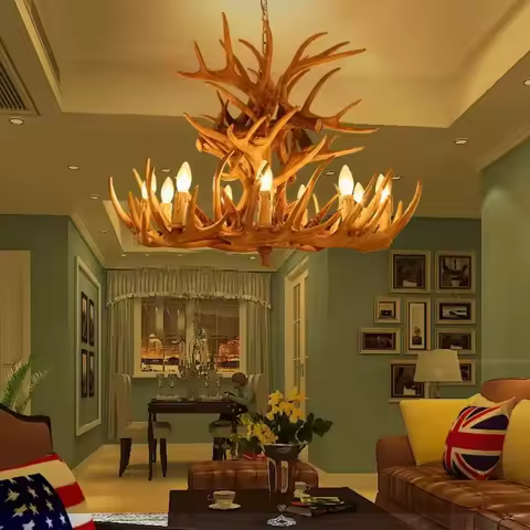 Retro Resin Antler Pendant Chandelier For Living Room 4 6 9 Arms Hanging Lamp Brown White E14 Deer H