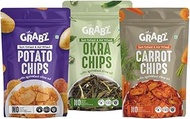 GRABZ Healthy Potato Chips, Crispy Bhindi Okra Chips & Carrot Chips | Air-Cooked | Low Calorie Snack