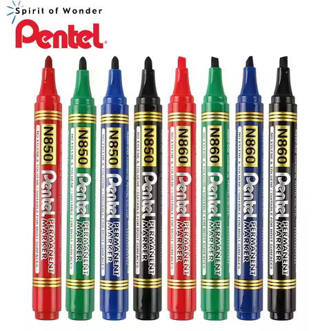 4Pcs Pentel Pen permanent marker N50 N850 Bullet tip point Black 4.3mm line Black/Blue/Green/Red Col