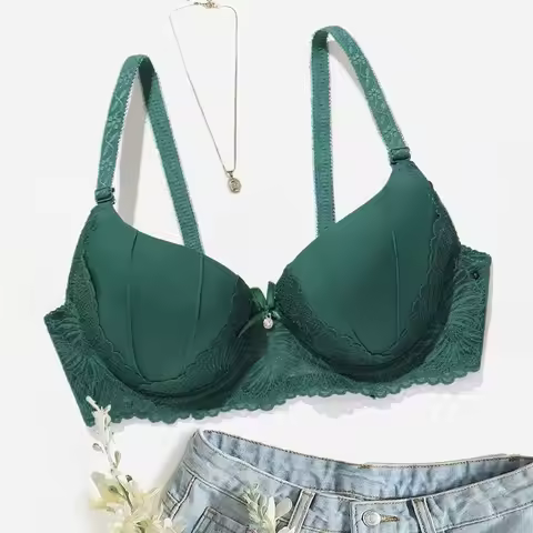 Beauwear Green Embroidred Floral Bra with Pendent Push Up Bra with Foam Pad Underwire Bras 75B 80B 8
