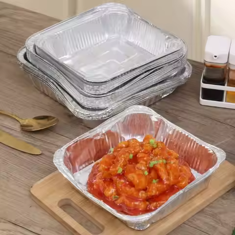 10pc 6/7/8 Inch Rectangular Tin Foil Tray AirFryer Disposable Food Container Bowls BBQ Take Away Cak