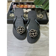 HAVAIANAS SLIM WOMEN'S SLIPPERS WITH BLACK TEA FLOWERS