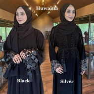 Abaya Huwaina Black and Huwaina Silver Jettblack Gamis Hitam S-XL Abaya Dubai Abaya Hitam Abaya Hita