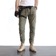 All Year Round American Patch Design Casual Pants Men's Retro Multi-Pocket Cargo Pants Loose Tappered plus Size Men's Ninth Pants