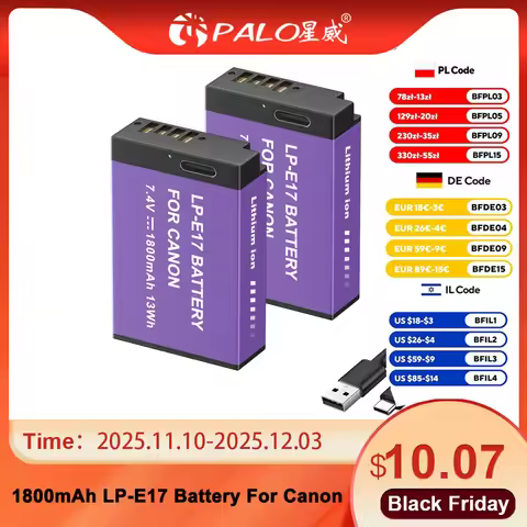 PALO LP-E17 LPE17 LP E17 Camera Battery with Type-c Charging for Canon EOS R8 RP 200D 250D M3 M5 M6 