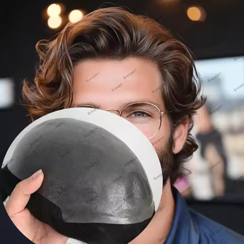 6Inches Brown Blonde Human Hair Men Skinlike PU Base Natural Hairline Vloop Toupee Hairpieces 0.06mm