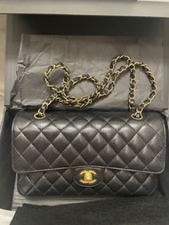 全新未拆Chanel Classic Flat 黑金荔枝皮 cf25