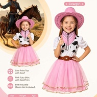 Kids Western Cowgirl Costume Set with Hat Bandana Vest Skirt and Belt Pink Z23