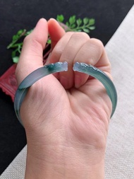 冰種 危地馬拉 天然翡翠 緬甸 A玉 玉鐲 • 冰種藍水龍翡翠雕花鐲