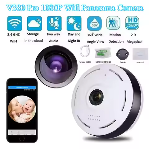 V380 Pro 1080P Wifi Panorama Camera 360 Degree Panoramic Fisheye IP Camcorder Security Camera Night