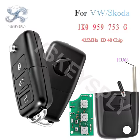 For VW Golf Jetta Caddy EOS Scirocco Tiguan Touran For Skoda Flip Remote Key Fob HU66 ID48 Chip 1K0 