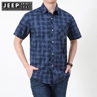 JEEP SPIRIT 1941 ESTD เสื้อเชิ้ตแขนสั้นของผู้ชายฝ้ายแบบหลายกระเป๋าฤดูร้อนเสื้อเชิ้ตลายทหารซับในแขนสา