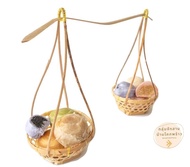 หาบ หาบจิ๋ว กระจาดจิ๋ว หาบจิ๋วพร้อมไม้คาน ขนาด 3 นิ้ว/ ขนาด 5x5x4 cm ( 5 ชุด มี หาบ 10 ชิ้น ไม้คาน 5