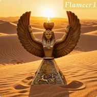 [flameer1] Ancient Deity Candle Holder Aged Golden Nile Valley Deity Statue Carved Winged Candle Hol