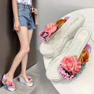 Slippers Women Summer Flower Slides Heeled Mules Low On A Wedge Women s Shoes 2019 Fenty Beauty Slid