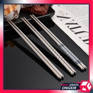 Free Shipping - H6870 Practical Stainless Steel Chopsticks with Pattern Korean Chopsticks