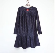 設計師Georgia tsao 微光澤藍色黑色幾何長袖洋裝 C0114【點點藏物】