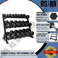 105KG - 275KG Premium Hexagon Dumbell Set with 3-Tier Heavy Duty Dumbbell Storage Rack Stand