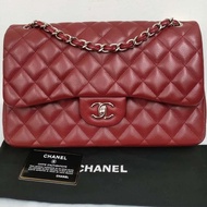 tas bekas original branded / chanel jumbo red maroon