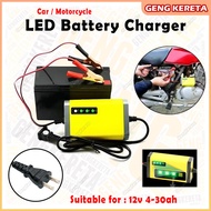 DC12V 2A-3A LED Battery Charger Starter Car Motorcycle E-bike Smart Power Charger 4-30AH Pengecas Ba